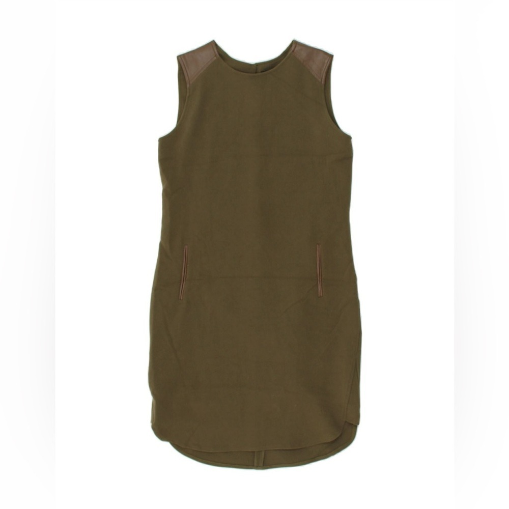 BNWT Massimo Dutti Sage Green Sleeveless Dress with Leather Details Size XS